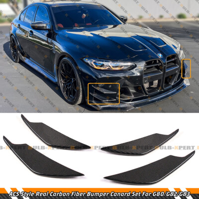 AC Style Carbon Fiber Bumper Canard Winglet Fins For 21-25 BMW G80 M3 G82 G83 M4