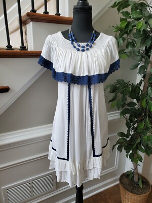 Ace Fashion Women's White & Blue 100% Rayon ShortSleeve Knee Length Dress Size L | eBay Ace Fashion Women's White & Blue 100% Rayon ShortSleeve Knee Length Dress Size L | eBay