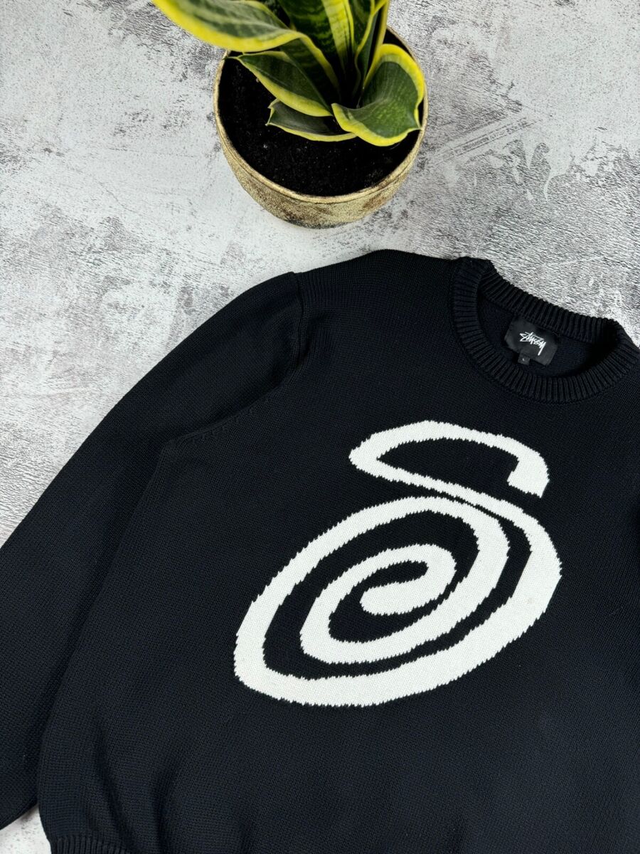 Stussy Streetwear Vintage Curly S Logo Knited Black Relaxed Stussy Streetwear Vintage Curly S Logo Knited Black Relaxed