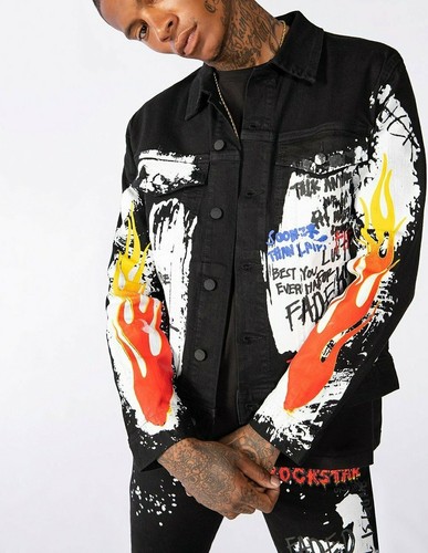 black jean jacket painted