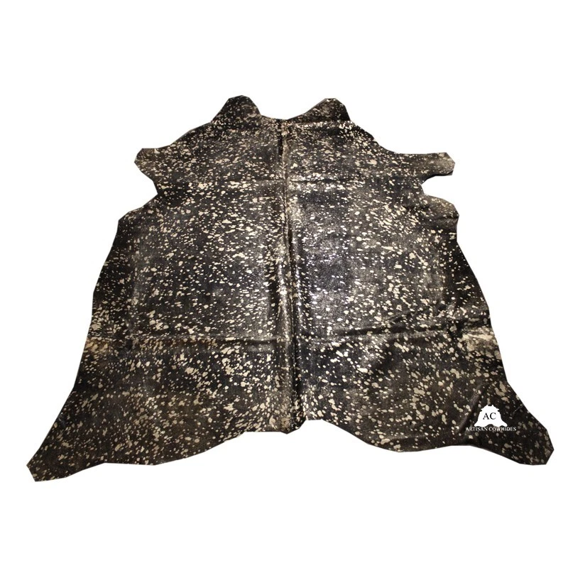 Gold Acid Washed On Black Dyed Cowhide - (XL7'5"x6'5" Ft) - Premium Cowhide - Image 3 of 4