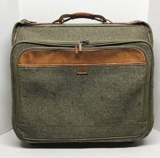 Vintage HARTMANN Tweed Leather Rolling Carry On Luggage Garment Bag