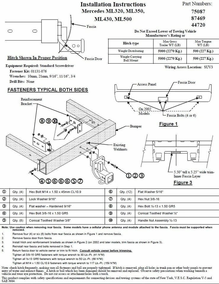 Trailer Tow Hitch For 98-05 Mercedes-Benz ML320 ML350 ML430 ML500 2" Receiver - Image 4 of 4