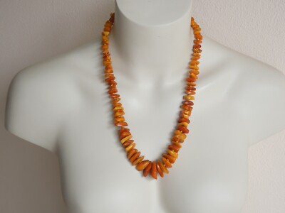 Antike bunte Butterscotch/Egg Yolk Natur Bernstein Kette 49,2 g/50,5 cm