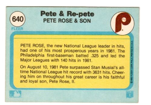 1982 Fleer - Pete Rose, Pete Rose Jr. #640 (RC) - Picture 2 of 2