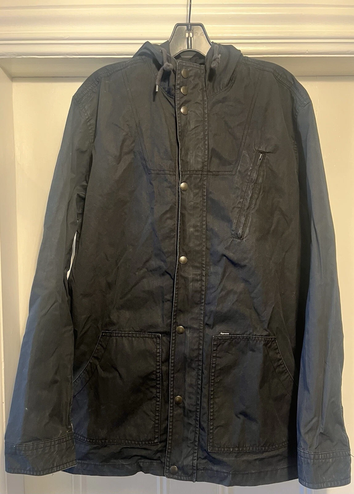 Authentique veste Supreme couture collée noire à capuche poches zippées xl