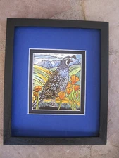 Molly Hashimoto California Quail (Gambil's)  Wood Framed  8 x 10 matted print