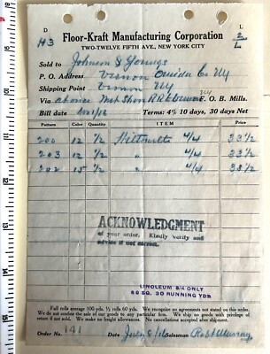 FLOOR-KRAFT MANUFACTURING CORP RECEIPT 212 FIFTH AVE NEW YORK CITY 7/8/1916