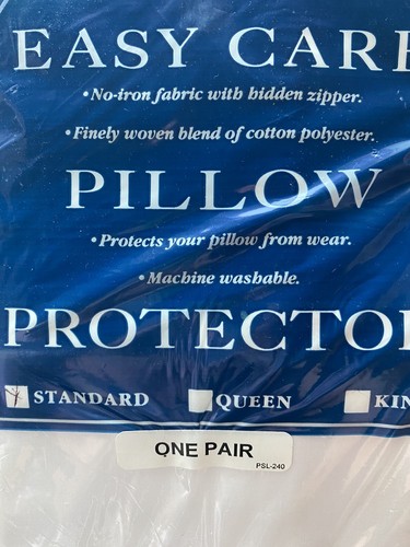 Easy Care Pillow Protector One Pair In Each Package Standard White Cotton Blend - Picture 2 of 4