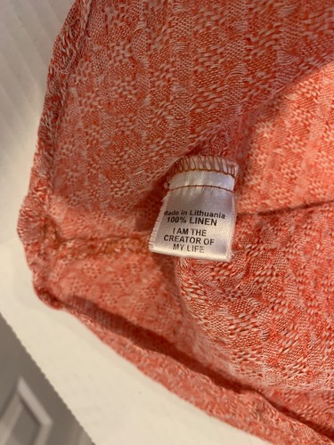 Flachs Boho Top Gr. L kurz Slvs 100% Leinen Faux Wickel vorne weich orange Lagenlook - Bild 8 von 9