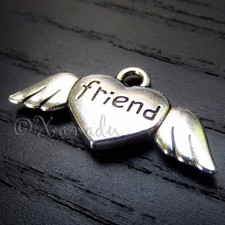 Friend Angel Wing Wholesale Silver Plated Charm Pendants C4221 - 10, 20 Or 50PCs