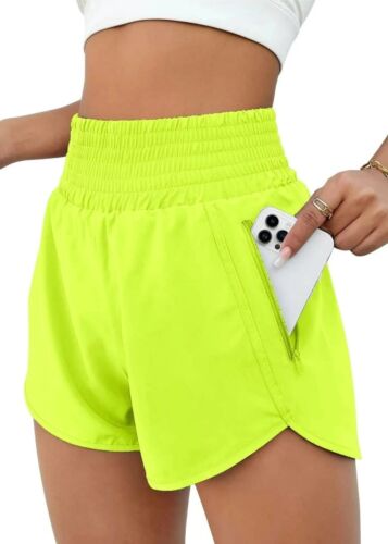 High waisted running shorts, women's lined fitness shorts with zippered pockets