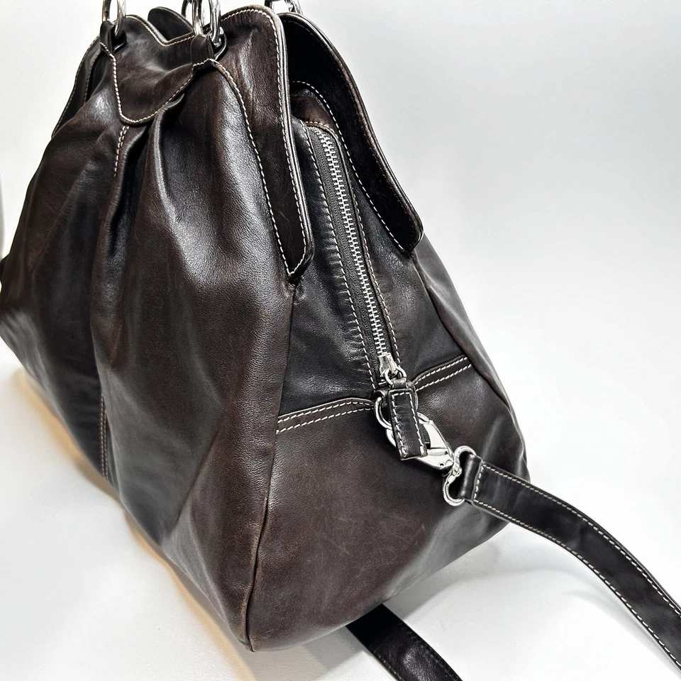 XL STUDIO POLLINI Cuero Marrón Cremallera Bolso de Hombro Cartera Hecho en Italia Foto 3 de 4