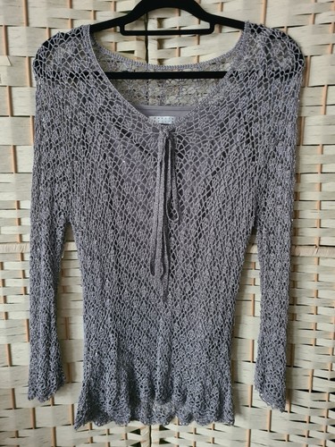 Size Large 14 16 18 PRECIS PETITE silver metallic glass beaded crochet top set - Picture 19 of 21