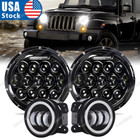 Halo LED 7" Headlight + Fog Light Kit Combo For Jeep Wrangler JK 2007-2018