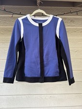Soft Surroundings Blue Black White Colorblock Snap Button Jacket Blazer small.