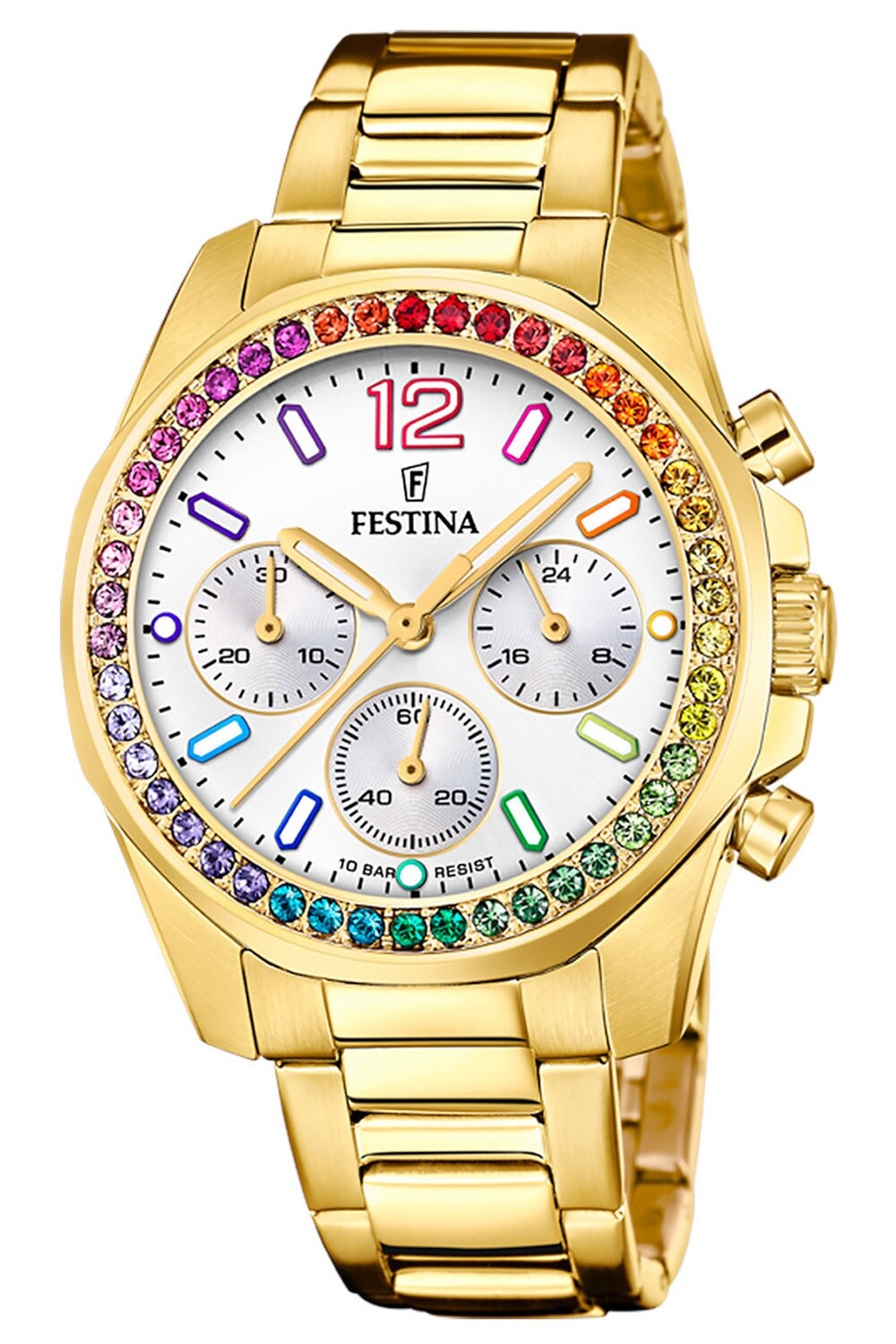 Хронограф FESTINA Damenuhr Goldfarben/Regenbogen Chrono F20609/2