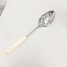 Ekco Vintage Slotted Spoon White Handle Chromium Plated Made in USA