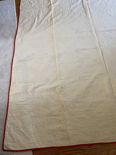 Fantastica Trapunta Vintage Blocco Nove Patch Cucita a Mano Casale Rosa Rosso 77" x 89" - Foto 15 di 21