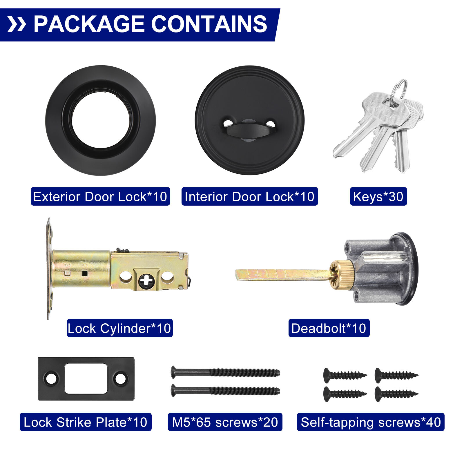 10pcs Keyed Alike Entry Door Locks Single Cylinder Deadbolts Set Black