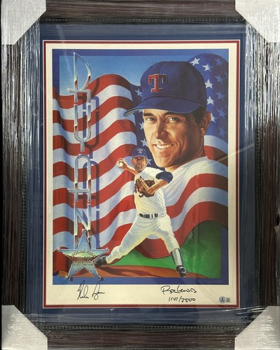 Nolan Ryan & Ron Lewis handsignierter Karrierestatistikdruck 1141/2500 BAS HOF Rangers