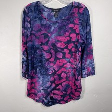 Karen Kane 3/4 Sleeve Tunic Blue/pink Watercolors Sz S Coastal Classic
