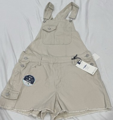 Juniors SZ Medium Tomboy Wallflower Short Overalls Beige New Next Level Stretch