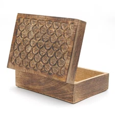 Carved Scallop Mango Wood with Lid - Medium Burnt Extra Large - Handmade Deco...