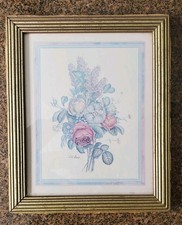 J. L. Prevost artista francese botanica cottage stampa nucleo vintage cornice legno oro