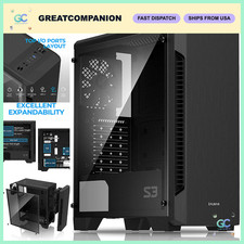 Mid-Tower ATX PC Case with Tempered Glass, 3 Quiet Fans, GPU Support 330mm, USB