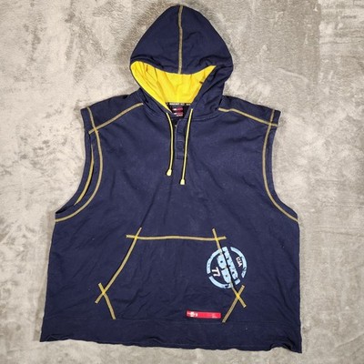 Bugle Boy Sleeveless Hoodie Mens 2XL Navy Blue Excellent Graphic 77 Pullover