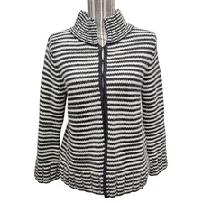 Talbots Merino Lambs Wool Angora Stripe Mock Neck Sweater Womens Size Medium