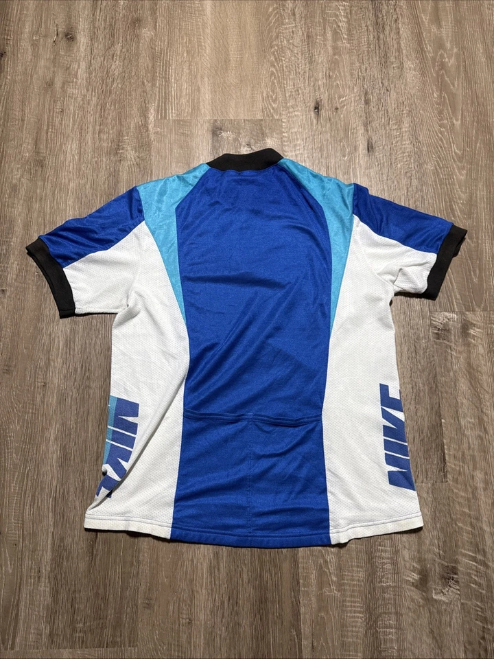 VTG Nike Cycling Jersey Mens Large Blue White 1/4 Zip 80s 90s Gray Tag - Image 2 of 4