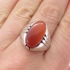 925 Sterling Silver Antique Art Deco Real Carnelian Agate Ring Size 10.25