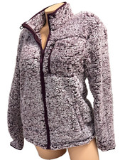 VICTORIA'S SECRET PINK SHERPA FULL ZIP PLUM PURPLE SWEATER SOFT JACKET TOP XS