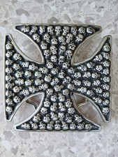 Celtic Iron Cross West Coast Skull Embossed Belt Buckle