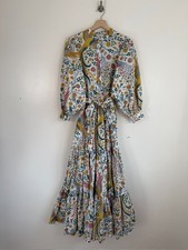 Boden Dress Size 12 R Ava Tiered Maxi Enchanting Peacock Floral Belted Long Boho