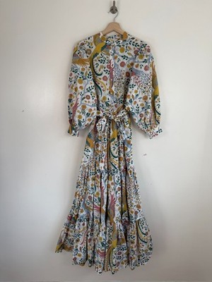 Boden Dress Size 12 R Ava Tiered Maxi Enchanting Peacock Floral Belted Long  Boho | eBay