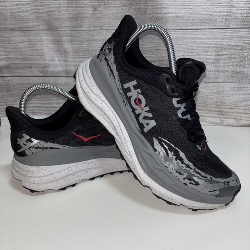 Hoka Men’s 8 D one one Stinson 7 Shoes Trail Running Sneaker Black Gray EUC!!