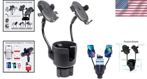 Expandable Dual Cup Holder Mount with Flexible Gooseneck for Smartphones - Photo 2 sur 10