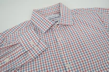 Mizzen + Main Mens Small Trim Fit Performance Red Blue Checks Dress Sport Shirt