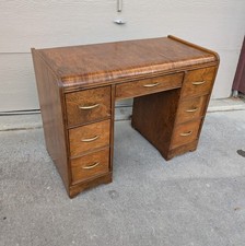 Antique Art Deco Waterfall Vanity Wood Desk Table with Drawers B