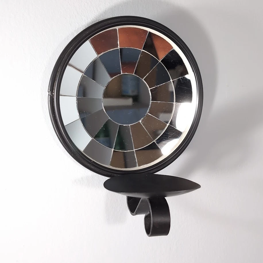 Pier 1 Mosaic Mirrored Wall Sconce ~ Black Metal Holder for 3" Pillar Candle - Image 3 of 4