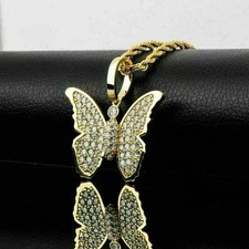 3CT Round Cut Lab Created Diamond Women Butterfly Pendant 14K Yellow Gold Plated