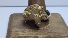 Vintage Signed R-R 14k Yellow Gold  2 Diamond Horse Head Ring Size 15