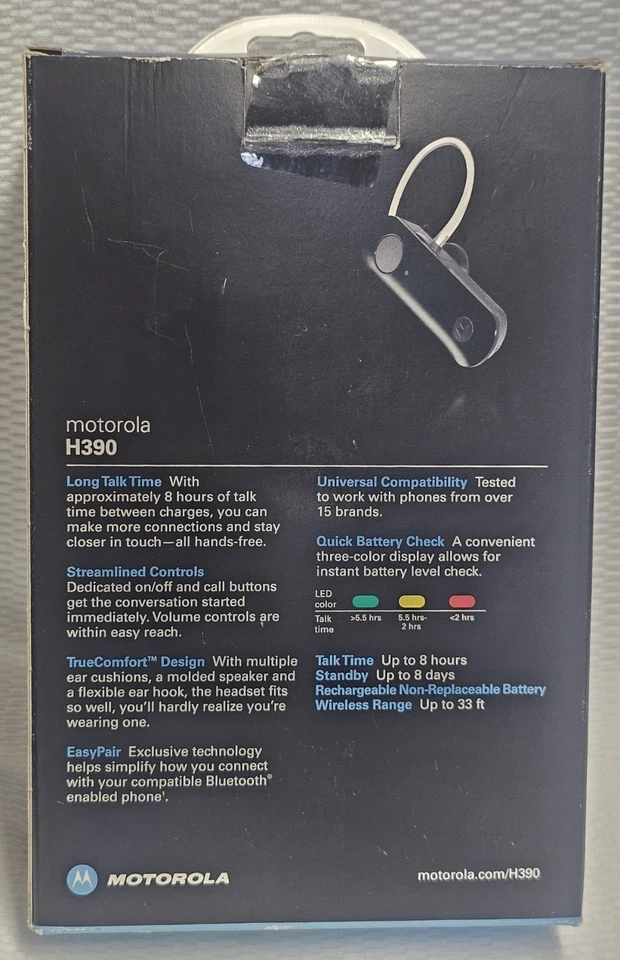 NOS Motorola H390 Universal Wireless Bluetooth Headset Model 89287N SEALED - Image 2 of 4