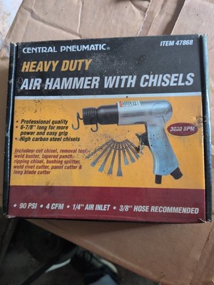 Central Pneumatic 47868 Air Hammer & Chisels Set 3000 BPM 90 PSI 1/4'' 7pc