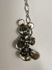 Walt Disney Mickey Mouse Swinging Heart 18  Silver Tone Necklace Signed