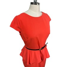 Worthington Dress Peplum Belted Sheath Women's 4 Coral Career Preppy Barbiecore
