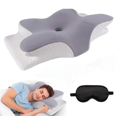 Memory Foam Pillow with Sleeping Mask   Ergonomic Cervical Neck Pillow, Ortho...